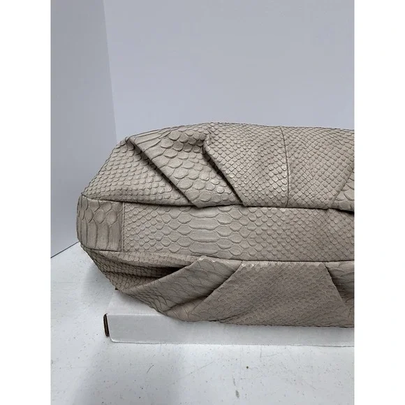 Furla Beige Python Embossed Leather Hobo Shoulder Bag Large Italy w Dust Ba - Picture 12 of 15